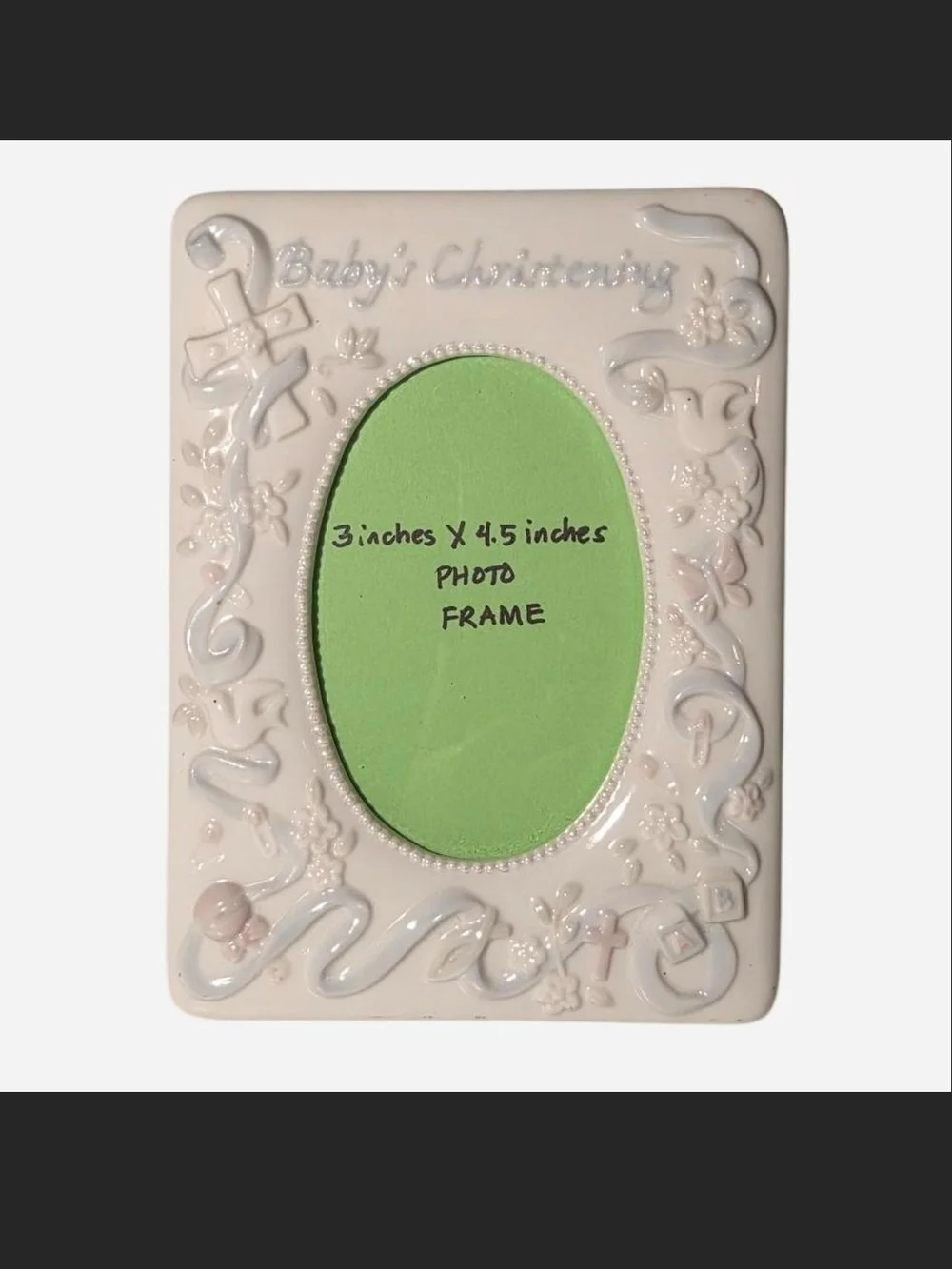 Baby Christening White Ceramic Photo Frame with Oval Opening
